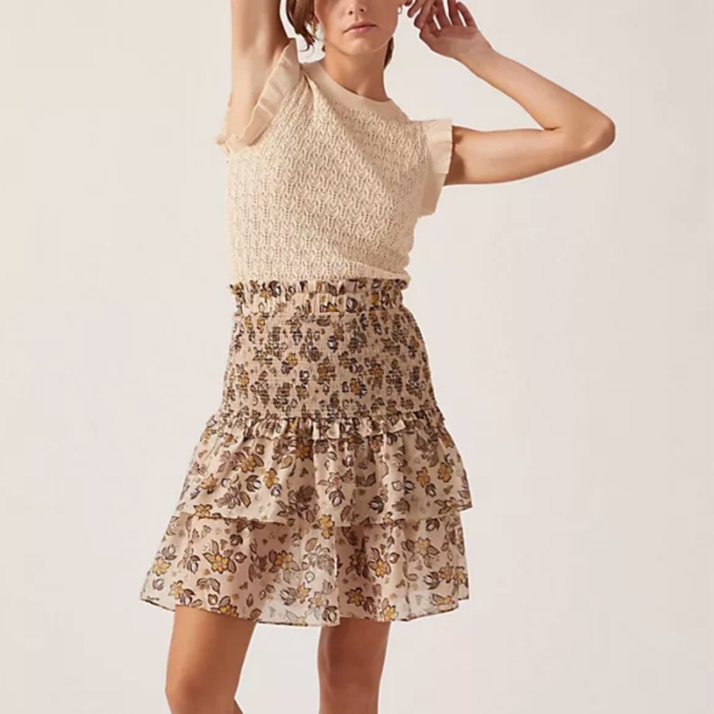 Anthropologie Current Air Ruffle Crewneck Mini Sweater Dress size large